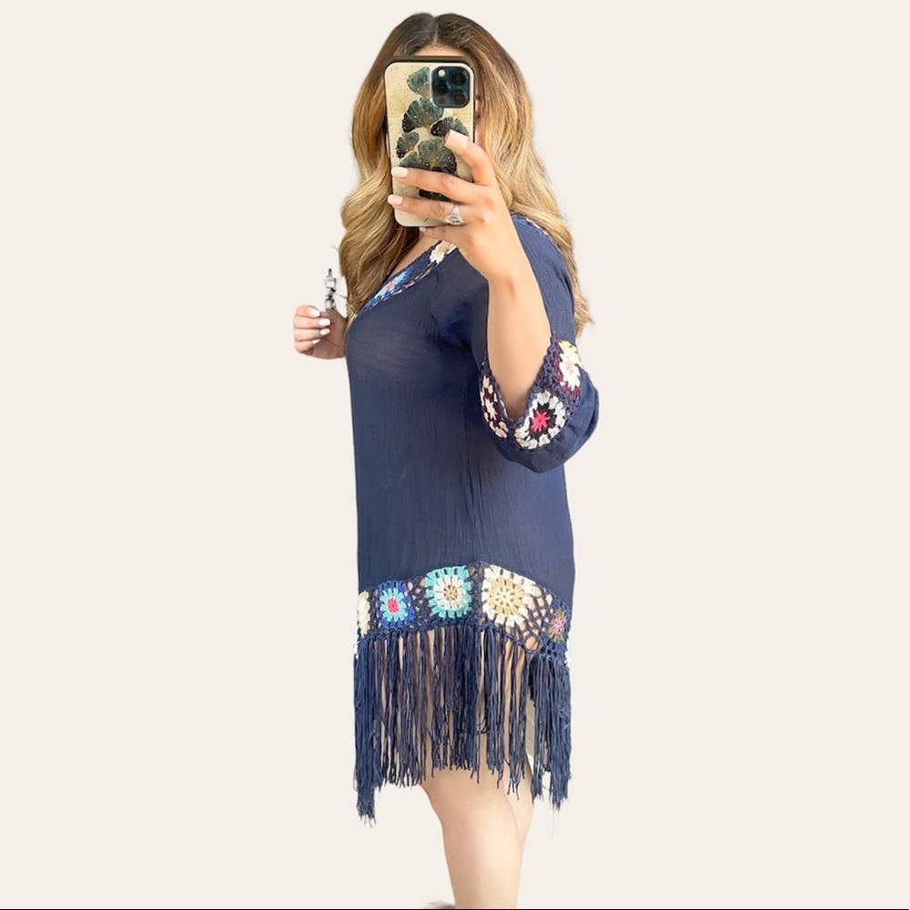 MOMO New York | Boho Crochet Tassel Fringe Swim Cover Dress One Size - Picture 2 of 6